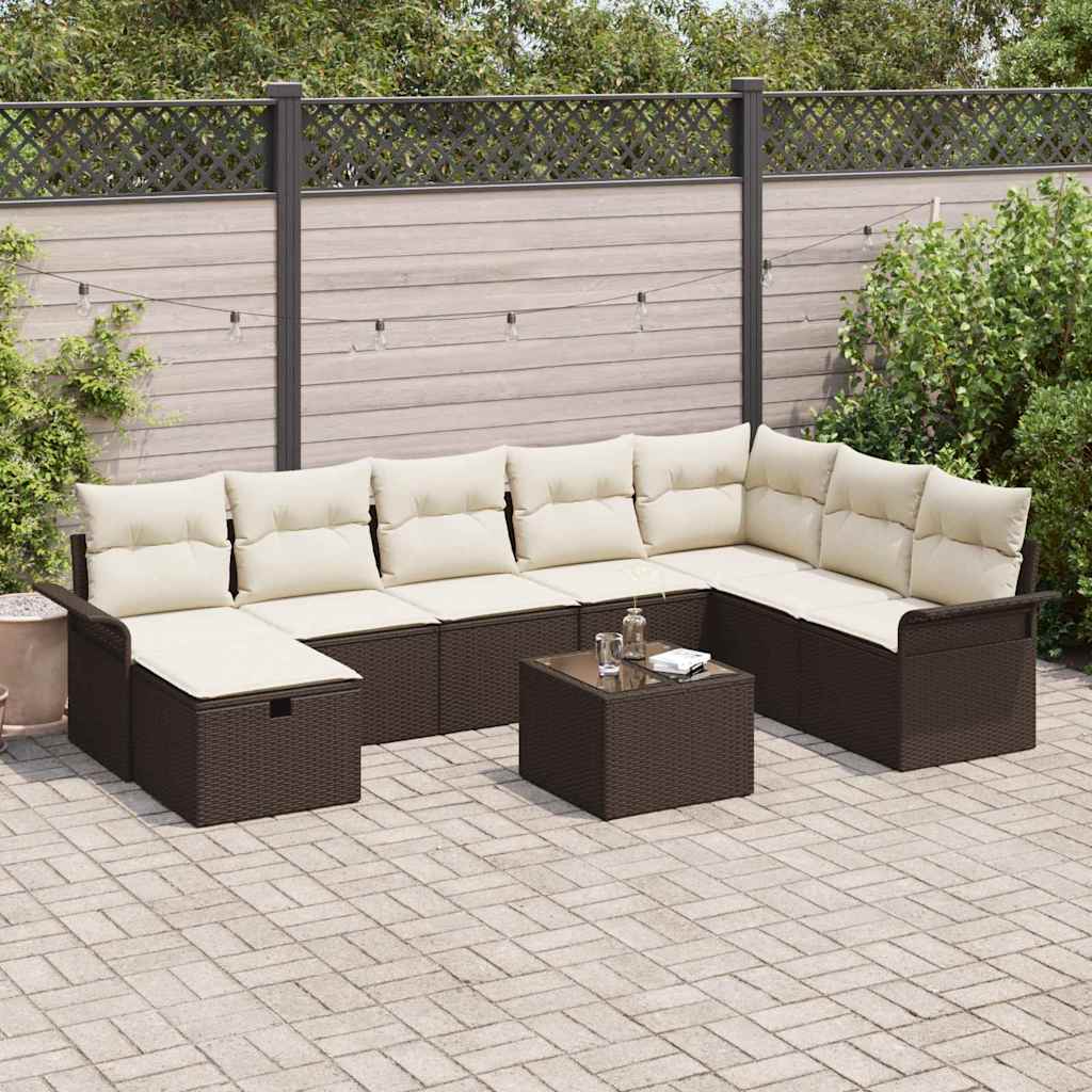 Garten-Sofa-Set mit Kissen mit Speicher 9 pcs Braun Poly Rattan
